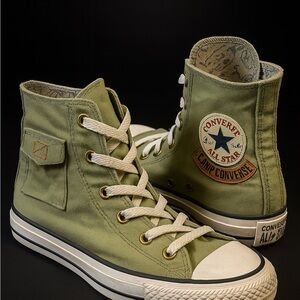 🌿 Camp Converse Olive Green High Tops – Rare Interior Art
